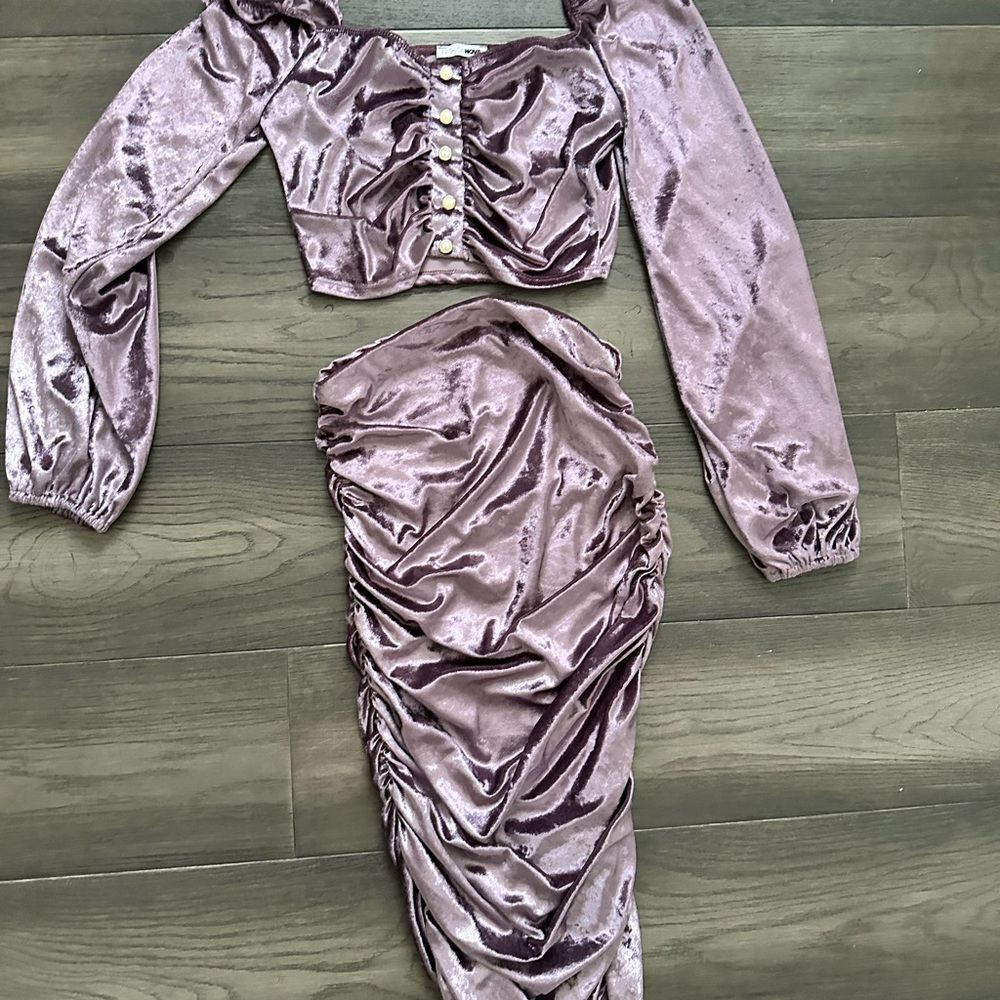 Elegant Purple Velvet Skirt Set
